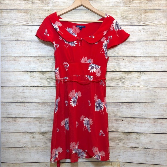 American Eagle Red Floral Peter Collar Dress - Picture 2 of 8